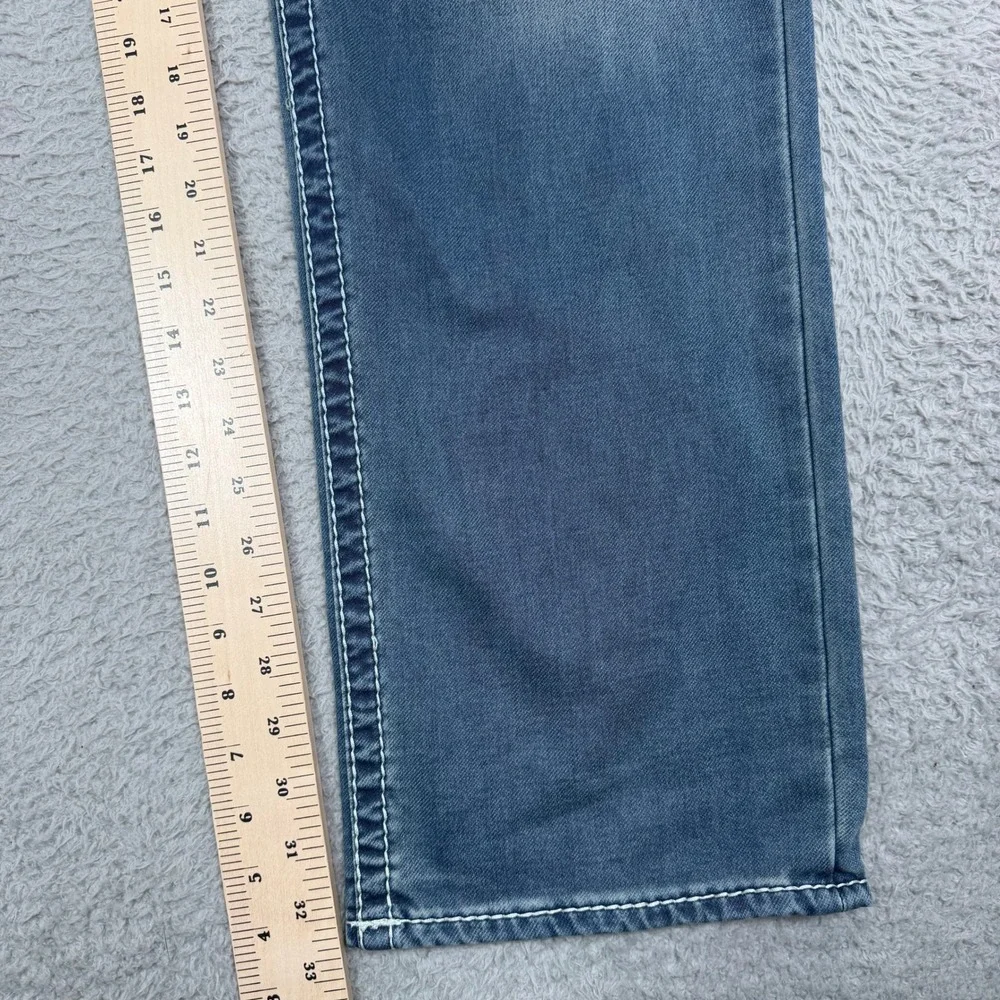 True Religion Section Slim Mens Jeans 40 Medium Wash White Contrast Stitch Blue